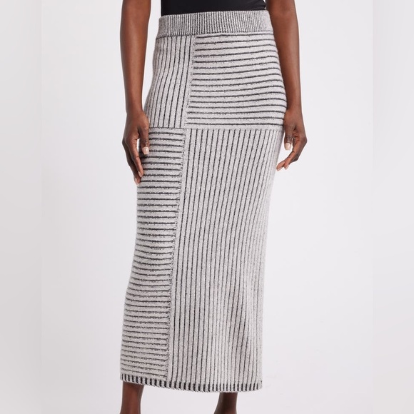 NORDSTROM HARBISON WOOL AND CASHMERE MAXI SWEATER SKIRT BLACK/GRAY LARGE NWT - Picture 11 of 11